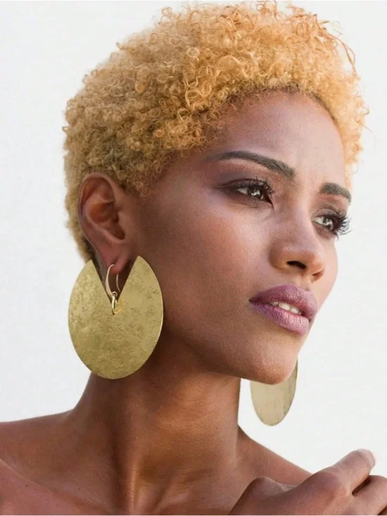 Gold Disc Statement Earrings - Women Jewelry R 398 - Picture 2 of 4